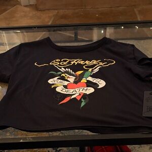 Ed Hardy juniors/womens Black Tee with Colorful Graphic